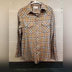 VTG Wrangler Western Flannel Shirt Mens Large Plaid Long Sleeve Pearl Snap